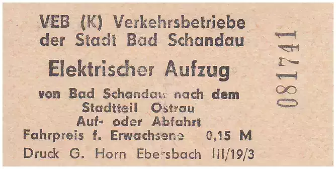Fahrschein Elektrischer Aufzug, 1980er Jahre, Preis 0,15 DDR-Mark