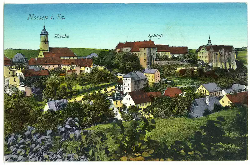 Brück und Sohn, Postkarte, Nossen. Blick aufs Schloss, 1907
