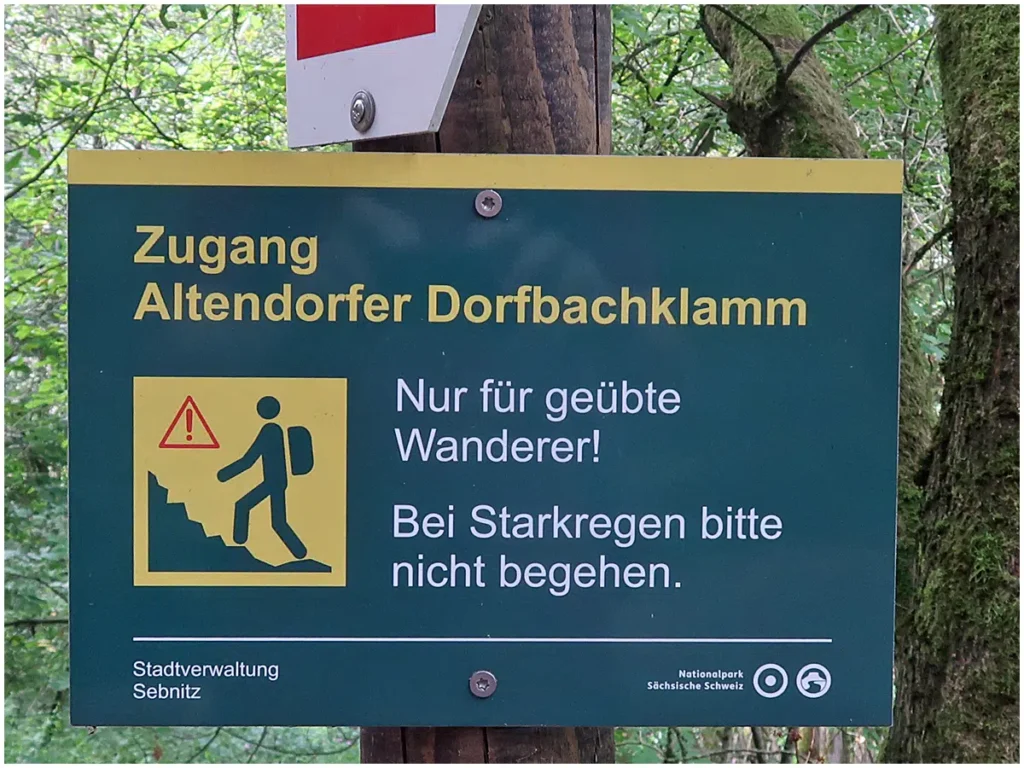 Altendorf, Dorfbachklamm, Hinweis zum Zugang